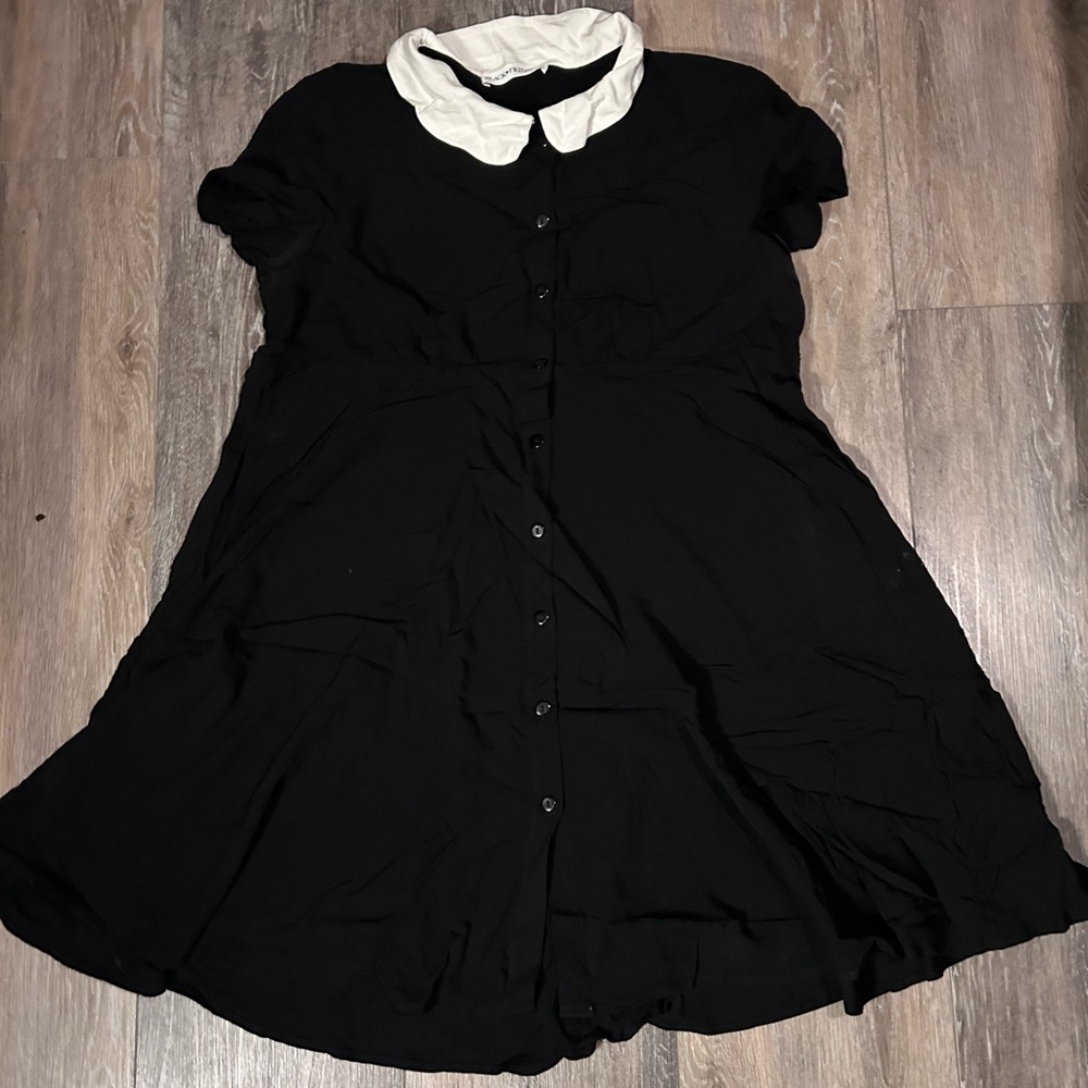 Black Dress with White Collar - Women's Button-Front Dress